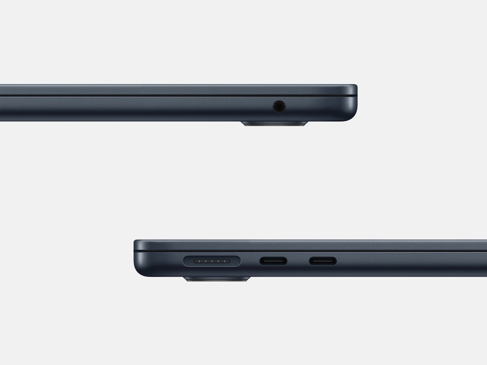 Side views of MacBook Air with M2 showing available ports