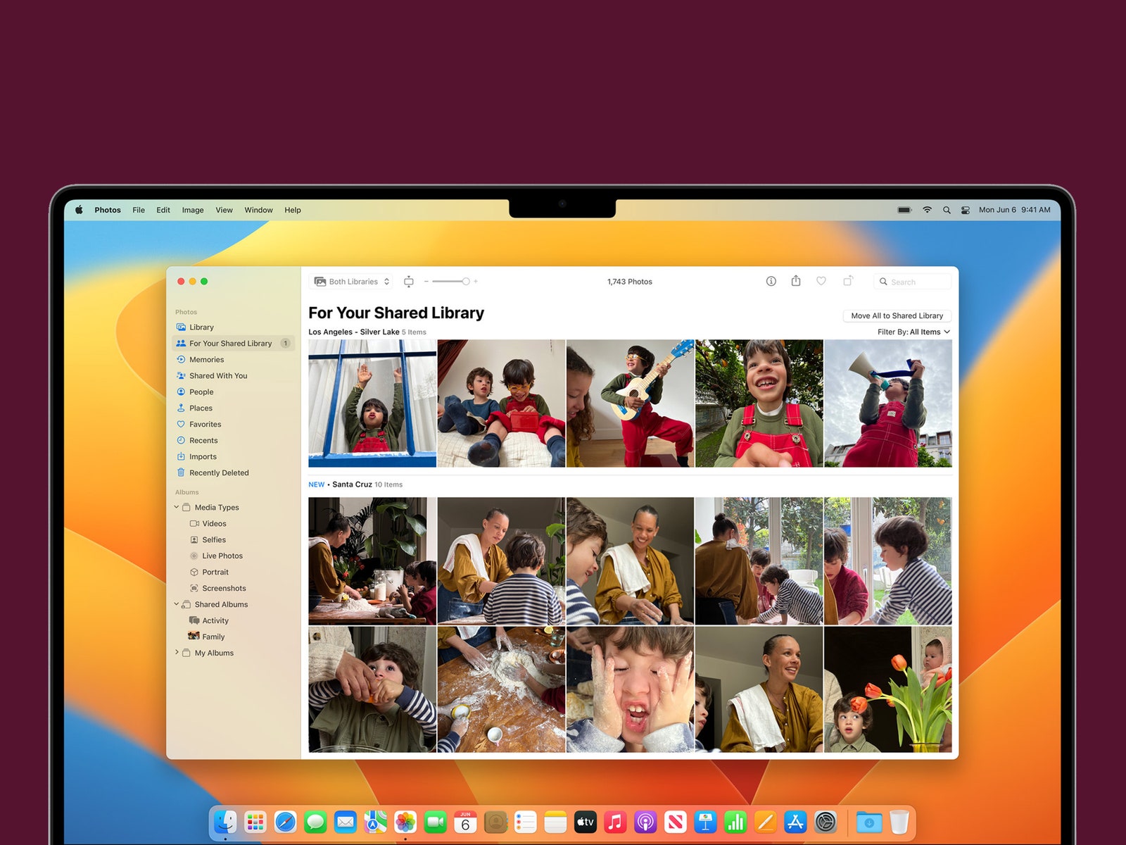 Apple MacBook screen displaying iCloud Shared Photo Library