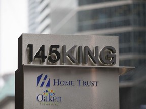 Signage for Home Trust Co., a subsidiary of Home Capital Group Inc., stands outside the company's headquarters in Toronto, Ontario, Canada, on Thursday, May 4, 2017. The downward spiral of Home Capital Group Inc. is rippling across North America as investors and regulators try to piece together the impact it could have on the fastest growing economy in the developed world.