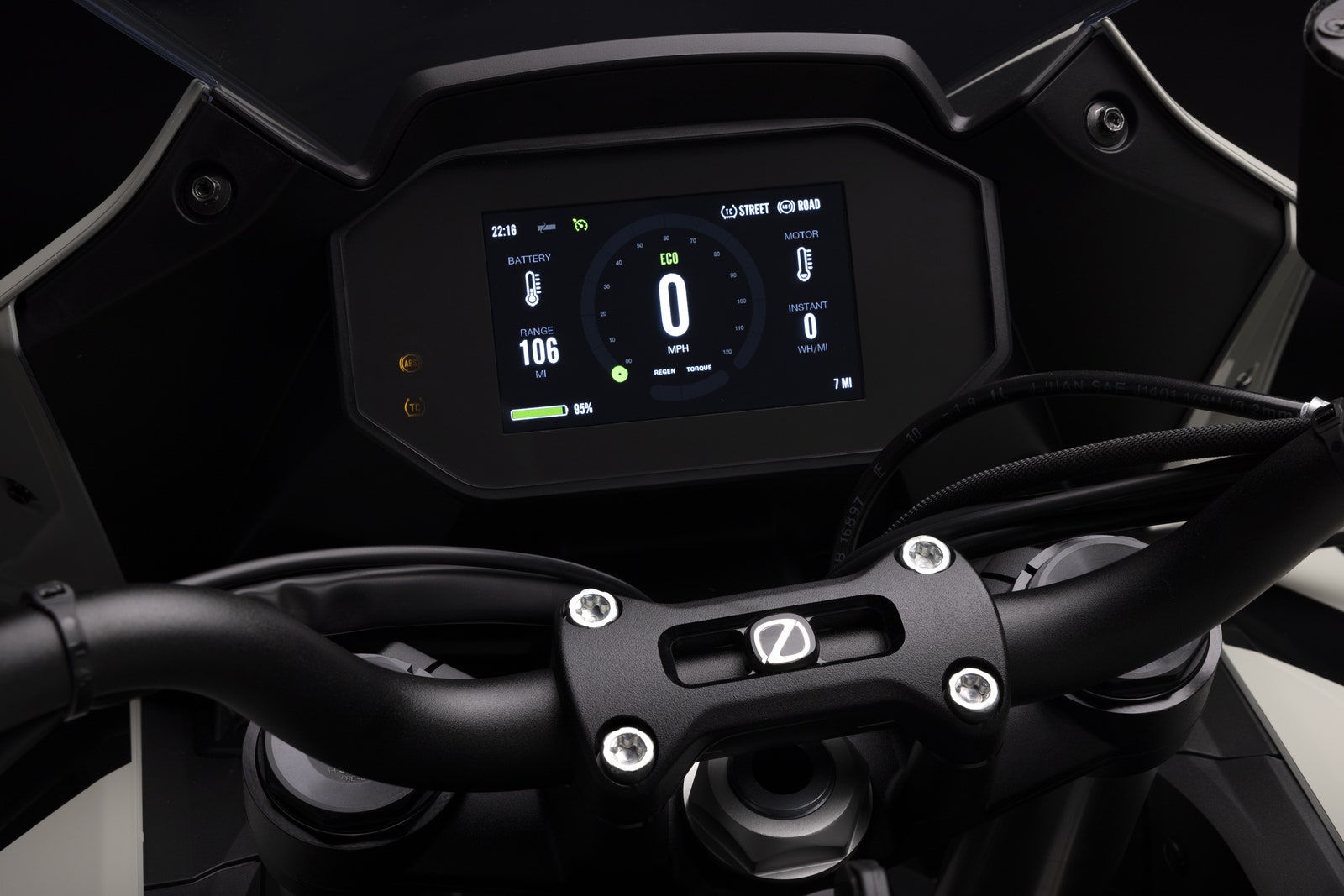 Closeup of Zero SRS electric motorcycle screen