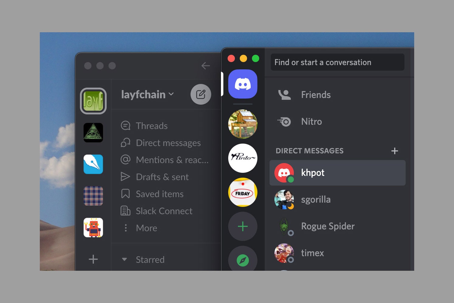 Screenshot showing Discord and Slack color themes side by side