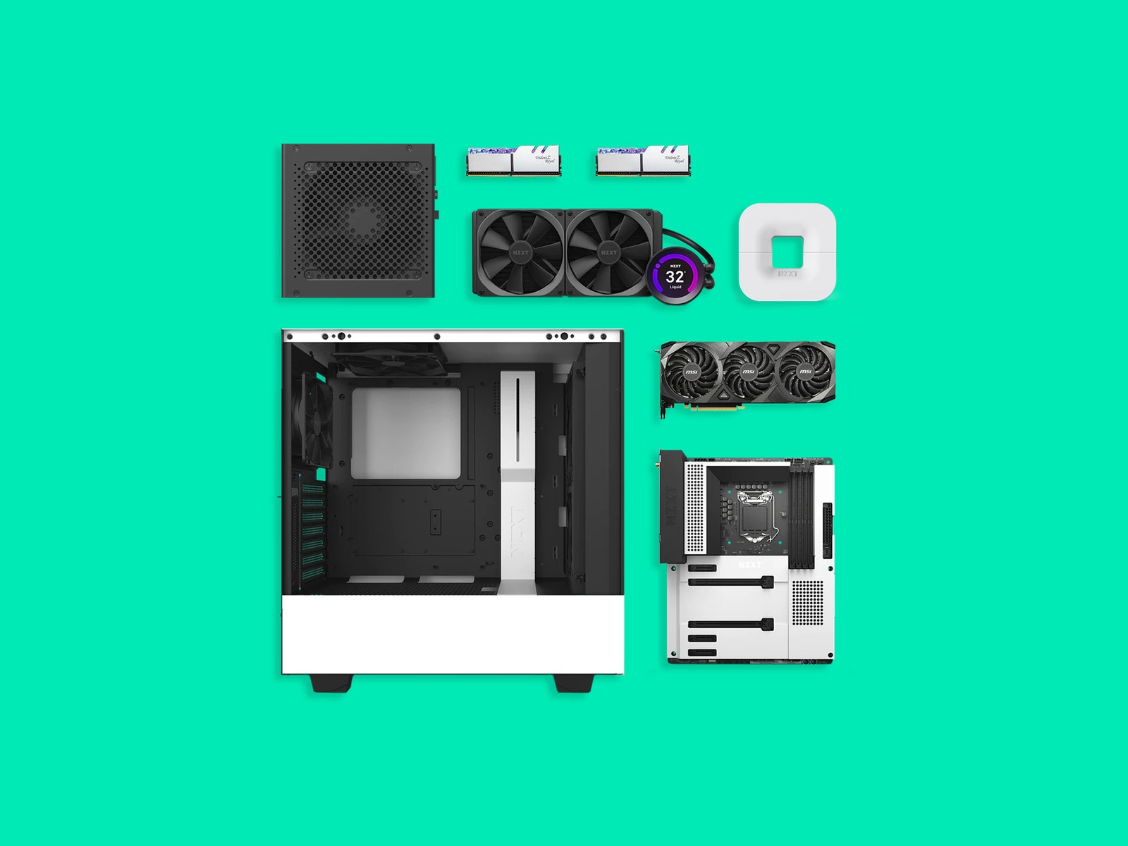 NZXT BLD PC disassembled and laid out